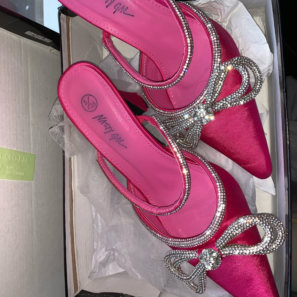 Nasty Gal Sparkle Pink Bow Heels